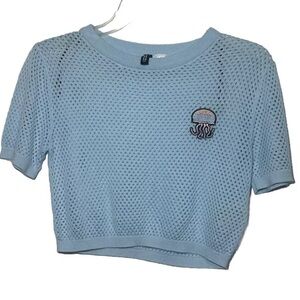 Divided H&M Women’s XS Mesh Crop Top Baby Blue Jelly Fish Festival